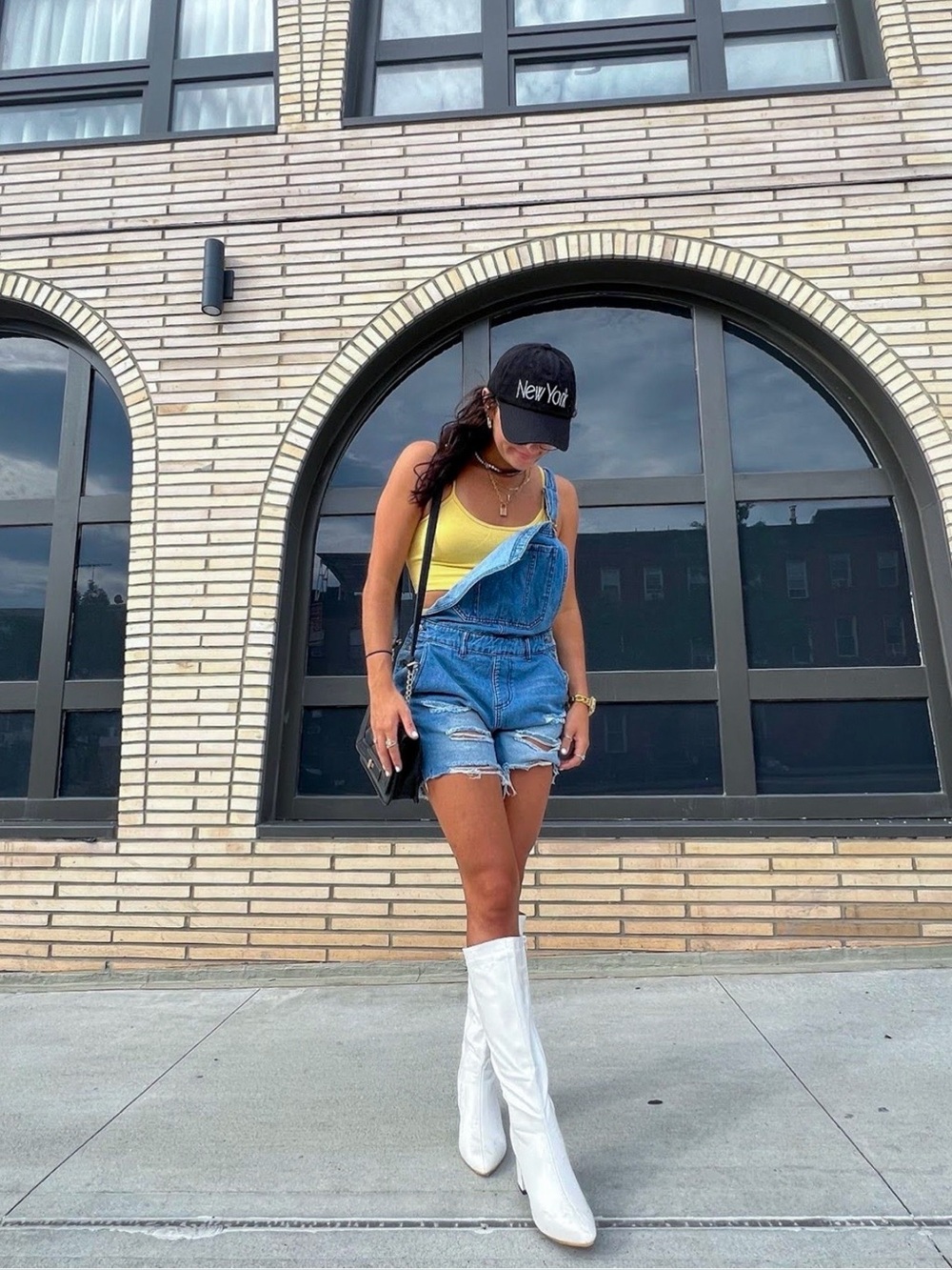 Women’s Denim Blue Distressed Short Overalls